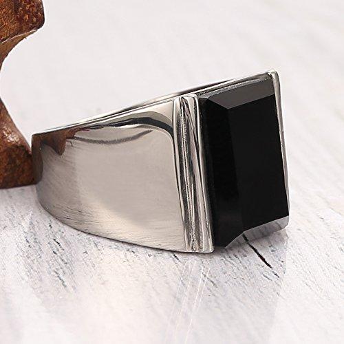 14MM Men 316L Stainless Steel Princess Cut Black Onyx Ring Band Highly Polishing Ring-Rings-Innovato Design-8-Innovato Design