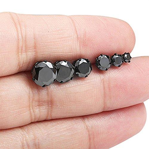 Stainless Steel Mens Womens Stud Earrings Black Round Cubic Zirconia Inlaid, 3mm-8mm Available-Earrings-Innovato Design-Stone Diameter 3mm-Innovato Design