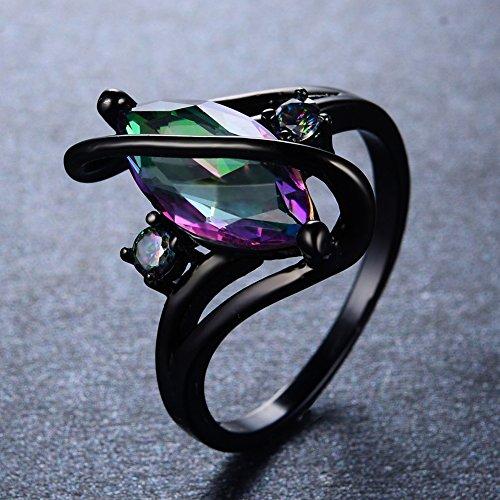 Jewelry Women's Rainbow Lab Topaz Promise Black Gold Ring Engagement Wedding Gift Rings for Her Size 5-11-Rings-Innovato Design-6-Innovato Design