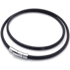 Black Leather Cord Necklace Rope Chain with Stainless Steel Clasp, 4mm, 14-30 inch-Necklaces-Innovato Design-16.0 inches-Innovato Design