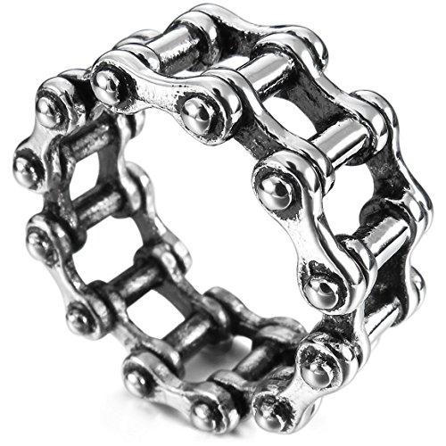Men's Stainless Steel Ring Band Silver Tone Black Bicycle Chain-Rings-INBLUE-7-Innovato Design