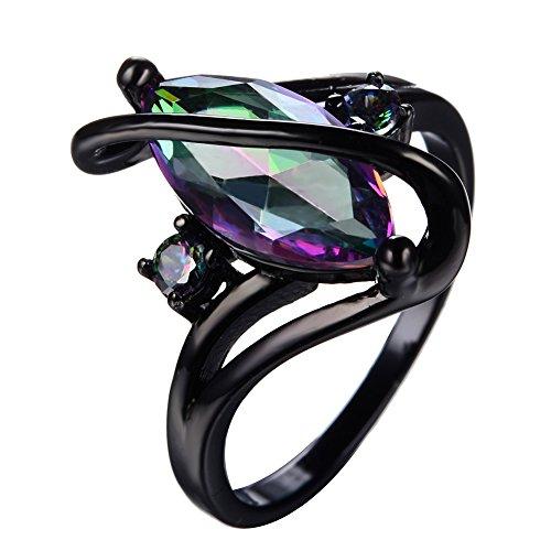 Jewelry Women's Rainbow Lab Topaz Promise Black Gold Ring Engagement Wedding Gift Rings for Her Size 5-11-Rings-Innovato Design-6-Innovato Design