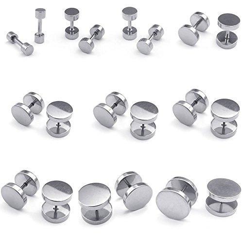 2 Pairs Men Women Stainless Steel Round Tunnel Plug Stud Earrings, Silver Black, 3-14mm-Earrings-Innovato Design-3mm-Innovato Design