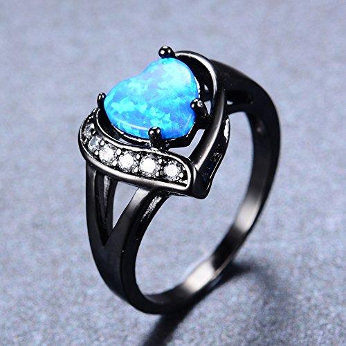 Women's Heart Opal CZ Stone Promise Ring Black Gold Plated Engagement Wedding Ring-Rings-Innovato Design-5-Innovato Design