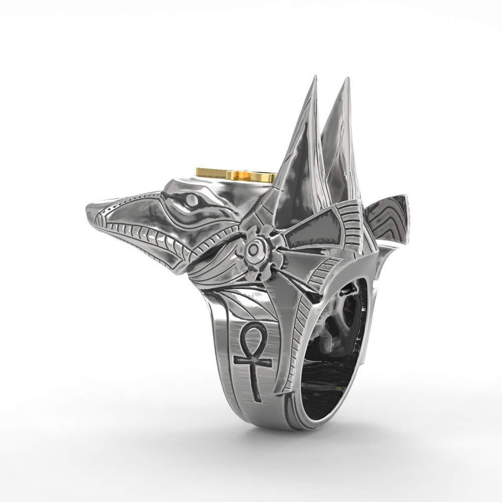Men's Stainless Steel Ring Silver Tone Creative Egypt Anubis God and Cross Biker Punk Ring-Rings-Innovato Design-8-Innovato Design