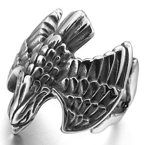 Men's Stainless Steel Ring Silver Tone Black Eagle Hawk-Rings-INBLUE-7-Innovato Design