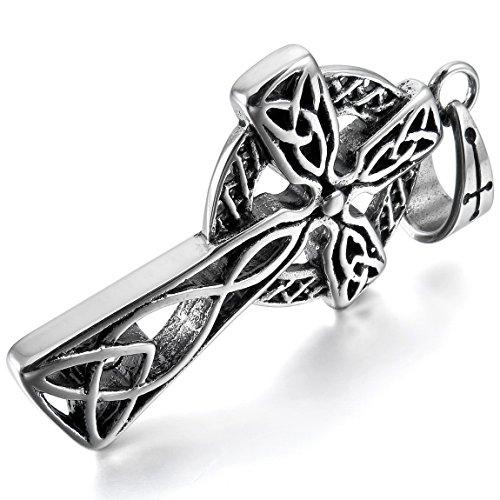Men's Stainless Steel Pendant Necklace Silver Tone Cross Irish Celtic Knot -With 24 Inch Chain-Necklaces-INBLUE-Innovato Design