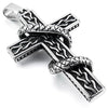 Men's Stainless Steel Pendant Necklace Silver Tone Black Cobra Snake Cross -With 23 Inch Chain - InnovatoDesign