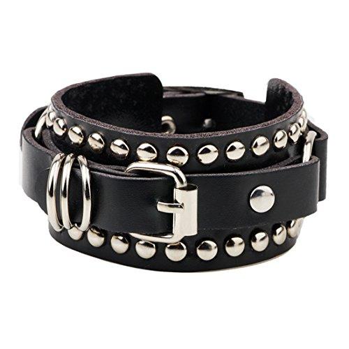 Unisex Punk Rock Black Rivet Cuff Bangle Studded PU Leather Wrap Bracelet - InnovatoDesign