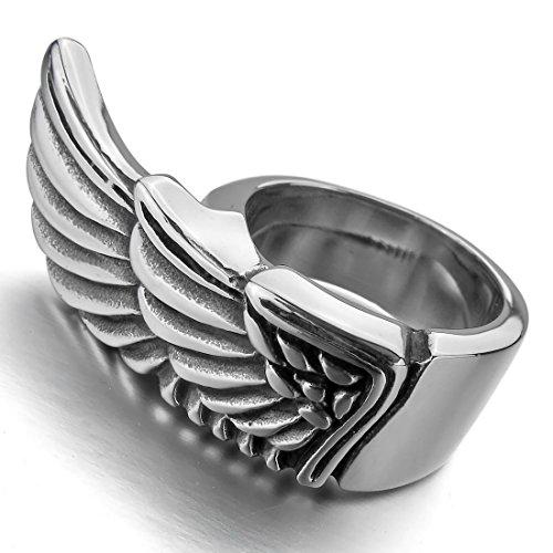 Men's Stainless Steel Ring Silver Tone Angel Wing-Rings-Innovato Design-9-Innovato Design