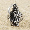 Men's Large Stainless Steel Ring Silver Tone Black Scythe Death Grim Reaper Skull Band-Rings-Innovato Design-7-Innovato Design