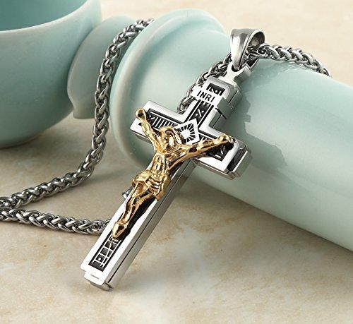 Catholic Jesus Christ on INRI Cross Crucifix stainless steel Pendant Necklace 24" Chain-Necklaces-Innovato Design-Gold-Innovato Design