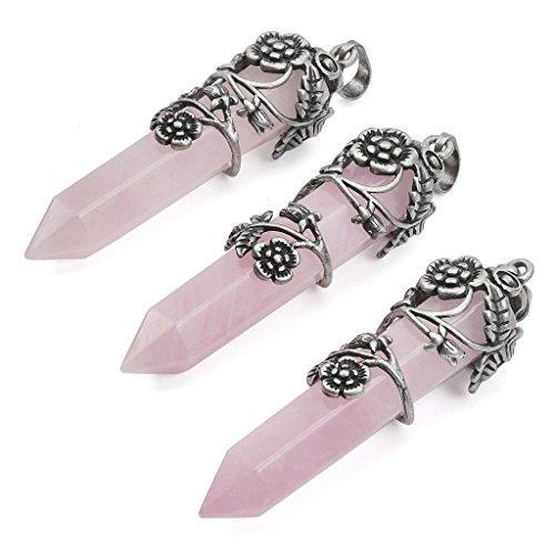 Antique Silver Flower Wrapped Natural Rose Quartz Healing Crystal Necklace-Necklaces-Innovato Design-Amethyst-Innovato Design