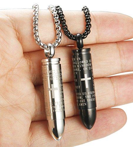 Men Women Stainless Steel Bullet Necklace Pendant English Lord's Prayer Chain 22 Inch-Necklaces-Jstyle Jewelry-A: 2 Pcs Black+White(22'' Chain)-Innovato Design