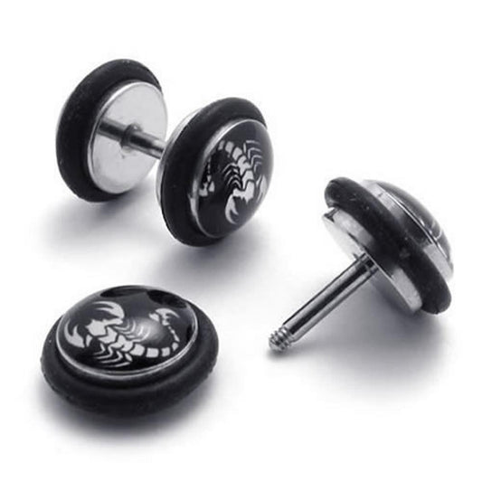 2pcs Stainless Steel Scorpion Stud Men Earrings, Color White Black, 1 Pair-Earrings-KONOV-Innovato Design