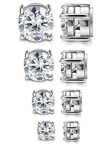 4 Pairs Stainless Steel Men Women Magnetic Stud Earrings Non-piercing CZ 4-7mm-Earrings-Jstyle Jewelry-Innovato Design