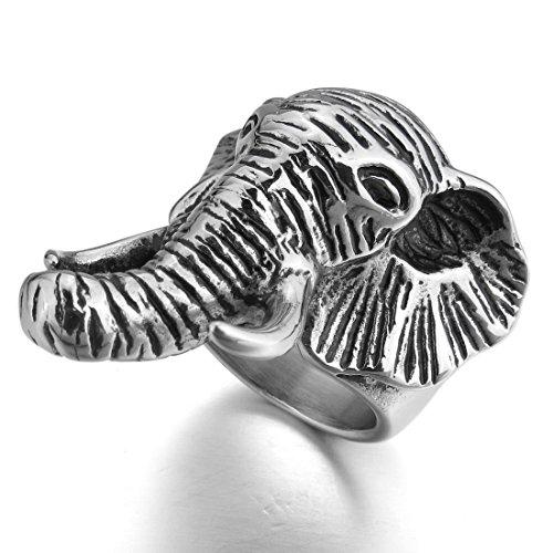 Men's Stainless Steel Ring Silver Tone Black Elephant-Rings-INBLUE-7-Innovato Design