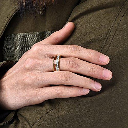 METEOR Men Wedding Band Gold Plated Domed Tungsten Ring 8 mm Imitated Meteorite Koa Wood Inlay Comfort Fit-Rings-Innovato-6-Innovato Design