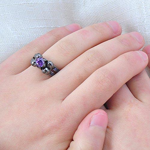 Jewelry Women's Lab Purple Bright Stone Skulls Black Gold Plated Gift Engagement Wedding Womens Ring Size 5-10-Rings-Innovato Design-5-Innovato Design