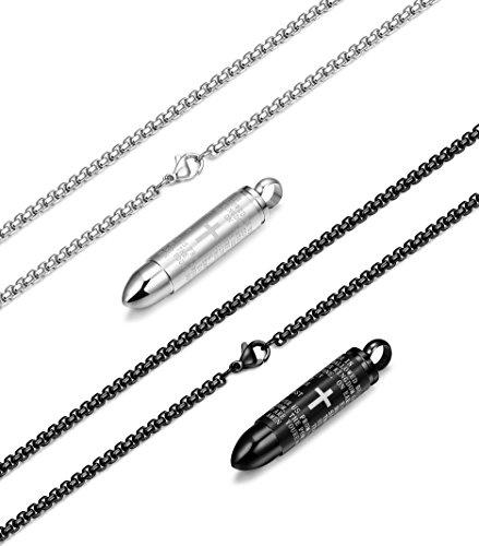 Men Women Stainless Steel Bullet Necklace Pendant English Lord's Prayer Chain 22 Inch-Necklaces-Jstyle Jewelry-A: 2 Pcs Black+White(22'' Chain)-Innovato Design