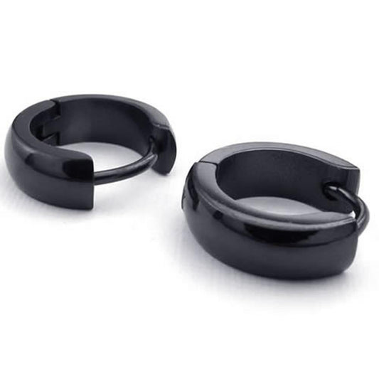 Men Stainless Steel Hoop Earrings, Black-Earrings-KONOV-Innovato Design