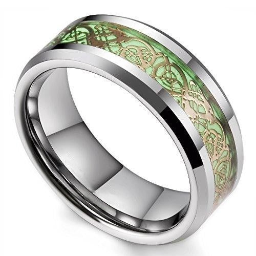 8 mm Gold Celtic Dragon Luminous Glow Tungsten Carbide Wedding Ring for Men Women-Rings-Innovato-7-Innovato Design
