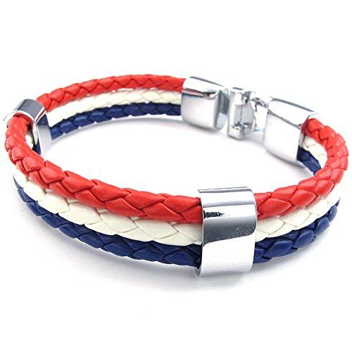 Men Women Feather Bracelet, French France Flag Cuff Bangle, Blue White Red, 8" 8.5" 9"-Bracelets-Innovato Design-8.5 inches-Innovato Design