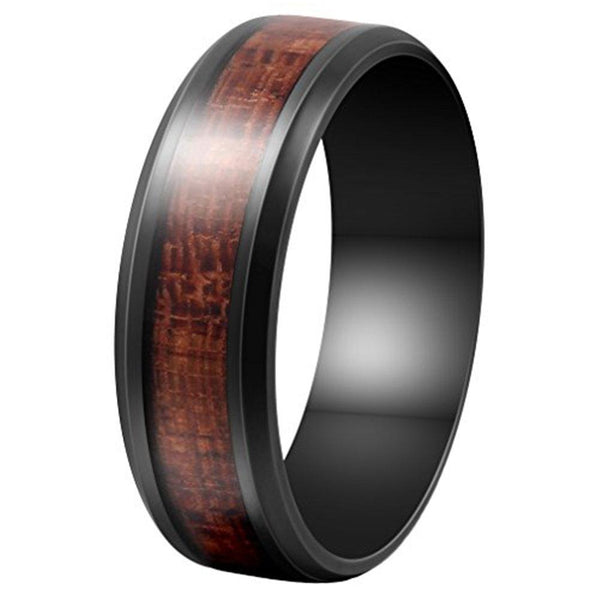 Men 8mm Black Tungsten Ring Vintage Wedding Engagement Promise Band KOA Wood Inlay Comfort Fit-Rings-Innovato Design-7-Innovato Design