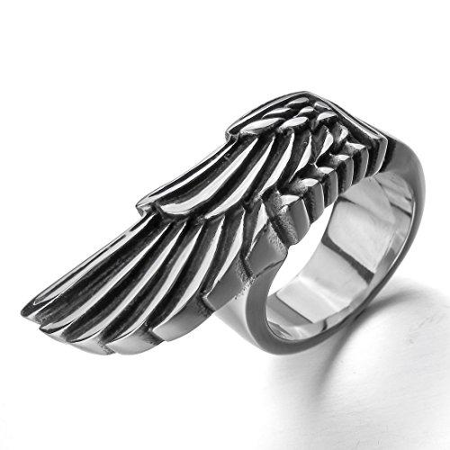 Men's Stainless Steel Ring Silver Tone Angel Wing-Rings-Innovato Design-7-Innovato Design