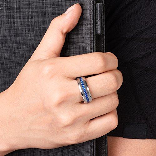 Men Women 8mm Titanium Engagement Ring Wedding Band Blue Simulated Sapphire Cubic Zirconia-Rings-Innovato Design-7-Innovato Design