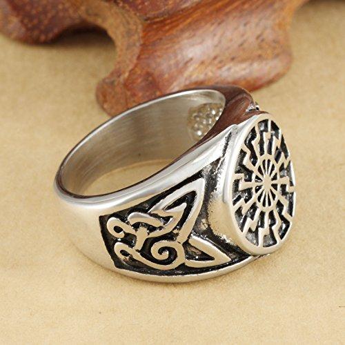 Men's Stainless Steel Ring Silver Tone Black Engine Sun Pattern Celtic Vintage Knot Motifs Finger Rings-Rings-Innovato Design-8-Innovato Design