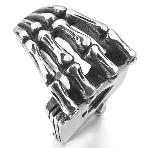 Silver-Toned Black Ace of Spades Poker Cards with Skull Hand Stainless Steel Ring-Rings-Innovato Design-7-Innovato Design