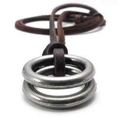 Vintage Style Alloy Double Ring Pendant Adjustable Leather Cord Men Necklace Chain-Necklaces-KONOV-Innovato Design