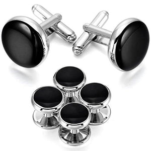 Silver Gold Two Tone Black Rose Gold Rhodium Plated Enamel Cufflinks Stud Set Tuxedo-Cufflinks-Innovato Design-black-Innovato Design