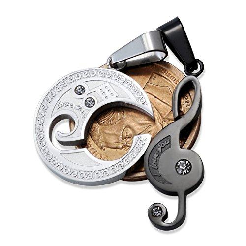 Jewelry Stainless Steel Best Friend Puzzle Pendant,Music Note Engraved,with Chain-Necklaces-Jstyle Jewelry-Black Silver-Innovato Design