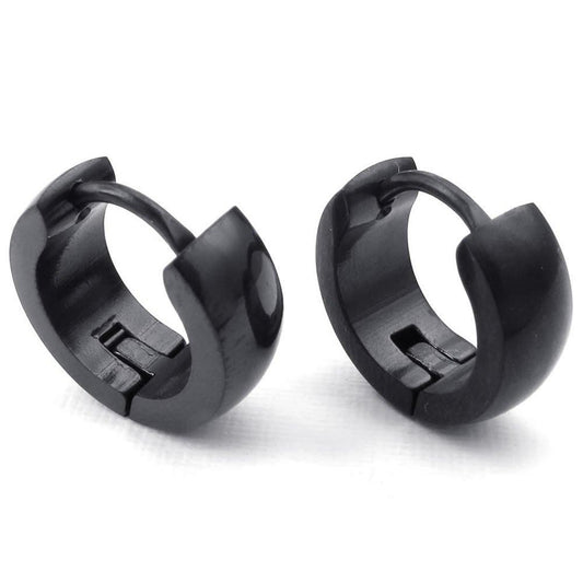 Men Stainless Steel Classic Plain Cambered Stud Huggie Hoop Earrings Set, Black-Earrings-Innovato Design-Innovato Design