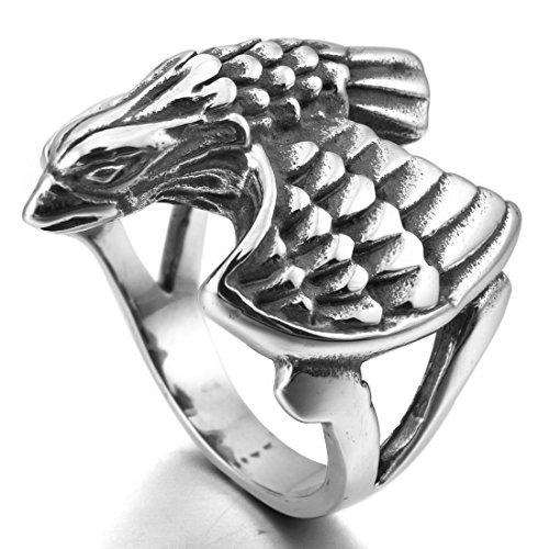 Men's Stainless Steel Ring Silver Tone Black Eagle Hawk-Rings-INBLUE-7-Innovato Design