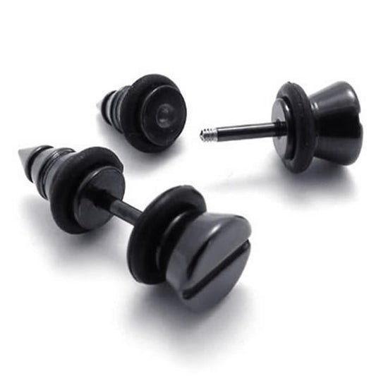 2pcs Stainless Steel Men Stud Screw Earrings, 1 Pair, Color Black, Diameter 7mm-Earrings-KONOV-Innovato Design