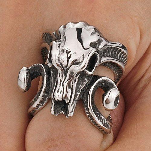 Men's Stainless Steel Ring Silver Tone Black Goat Horn Skull-Rings-INBLUE-8-Innovato Design