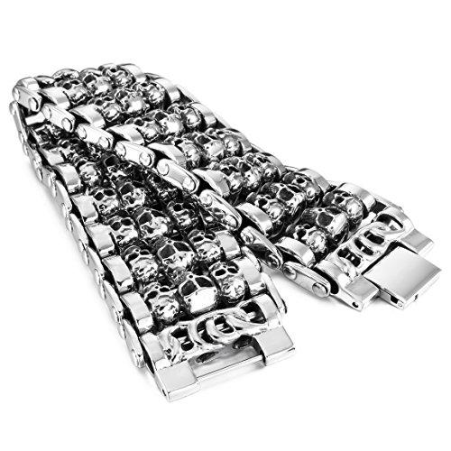 Men's Large Heavy Stainless Steel Bracelet Link Wrist Silver Tone Skull（ Weight : 187g ）-Bracelets-Innovato Design-Innovato Design