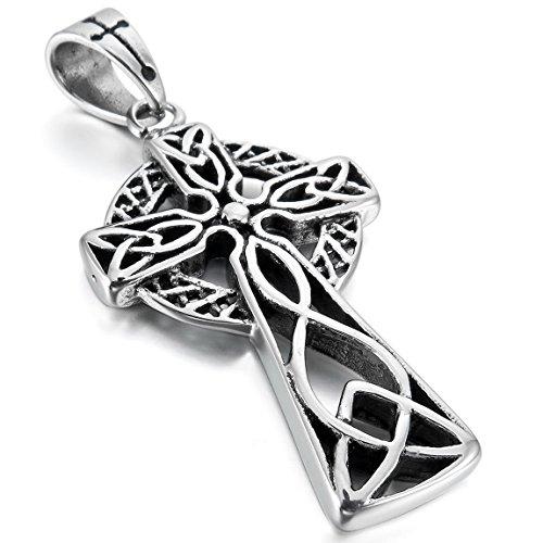 Men's Stainless Steel Pendant Necklace Silver Tone Cross Irish Celtic Knot -With 24 Inch Chain - InnovatoDesign