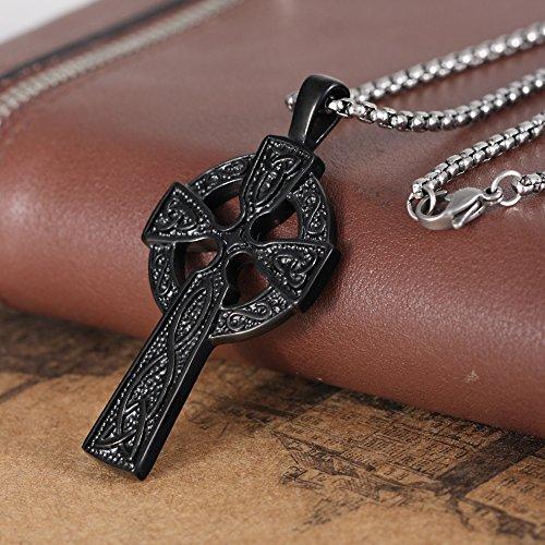 Stainless Steel Irish Knot Celtic Cross Pendant Necklace For Mens,24 Inches Link Chain,Jet Black-Necklaces-Innovato Design-Innovato Design