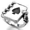 Men's Stainless Steel Ring Silver Tone Black Ace of Spades Poker Card Skull Hand - InnovatoDesign