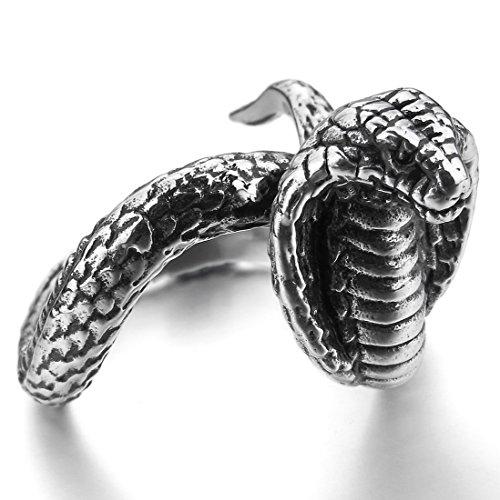 Men's Stainless Steel Ring Silver Tone Black Snake Cobra-Rings-INBLUE-7-Innovato Design