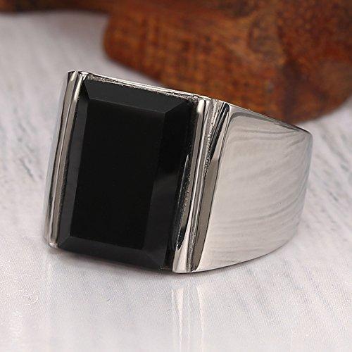 14MM Men 316L Stainless Steel Princess Cut Black Onyx Ring Band Highly Polishing Ring-Rings-Innovato Design-8-Innovato Design