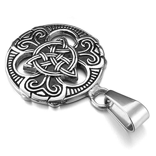 Men's Stainless Steel Pendant Necklace Silver Tone Black Irish Celtic Knot Triquetra -With 23 Inch Chain-Necklaces-INBLUE-Innovato Design