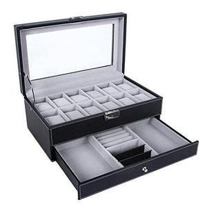 Men Watch Organizer Jewelry & Accessories Holder Display Case with Lock and Keys Black-Watch Box-Innovato Design-Black-Innovato Design