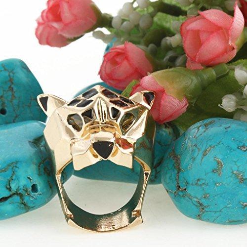 Gold-Tone Leopard Man Woman Cocktail Ring Green Zircon Eyes-Rings-Innovato Design-7-Innovato Design