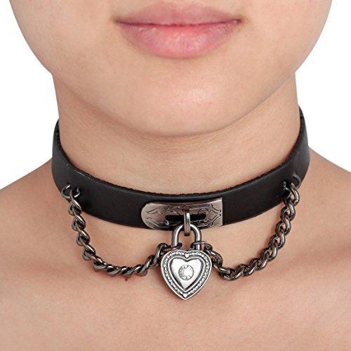 Women,Men's Alloy Genuine Leather Necklace Choker Collar Black Heart Lock Adjustable-Necklaces-Innovato Design-Innovato Design
