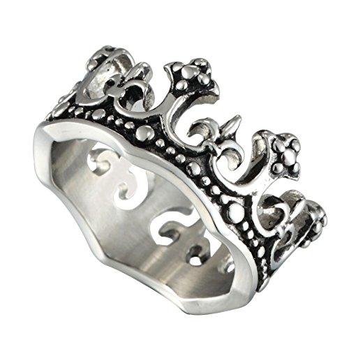 Men's Stainless Steel Ring Silver Tone Black Royal King Crown Knight Fleur De Lis Cross Band - InnovatoDesign